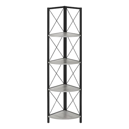Monarch Specialties Bookshelf, Bookcase, Etagere, Corner, 4 Tier, 60"H, Office, Bedroom, Metal, Laminate, Grey, Black I 3647